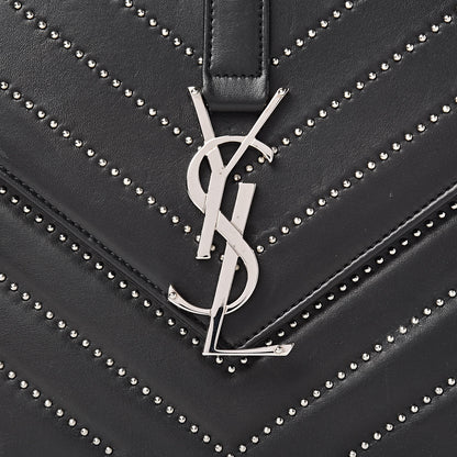Saint Laurent Calfskin Monogram Chevron Studded Shoulder Bag Black 10 of 13