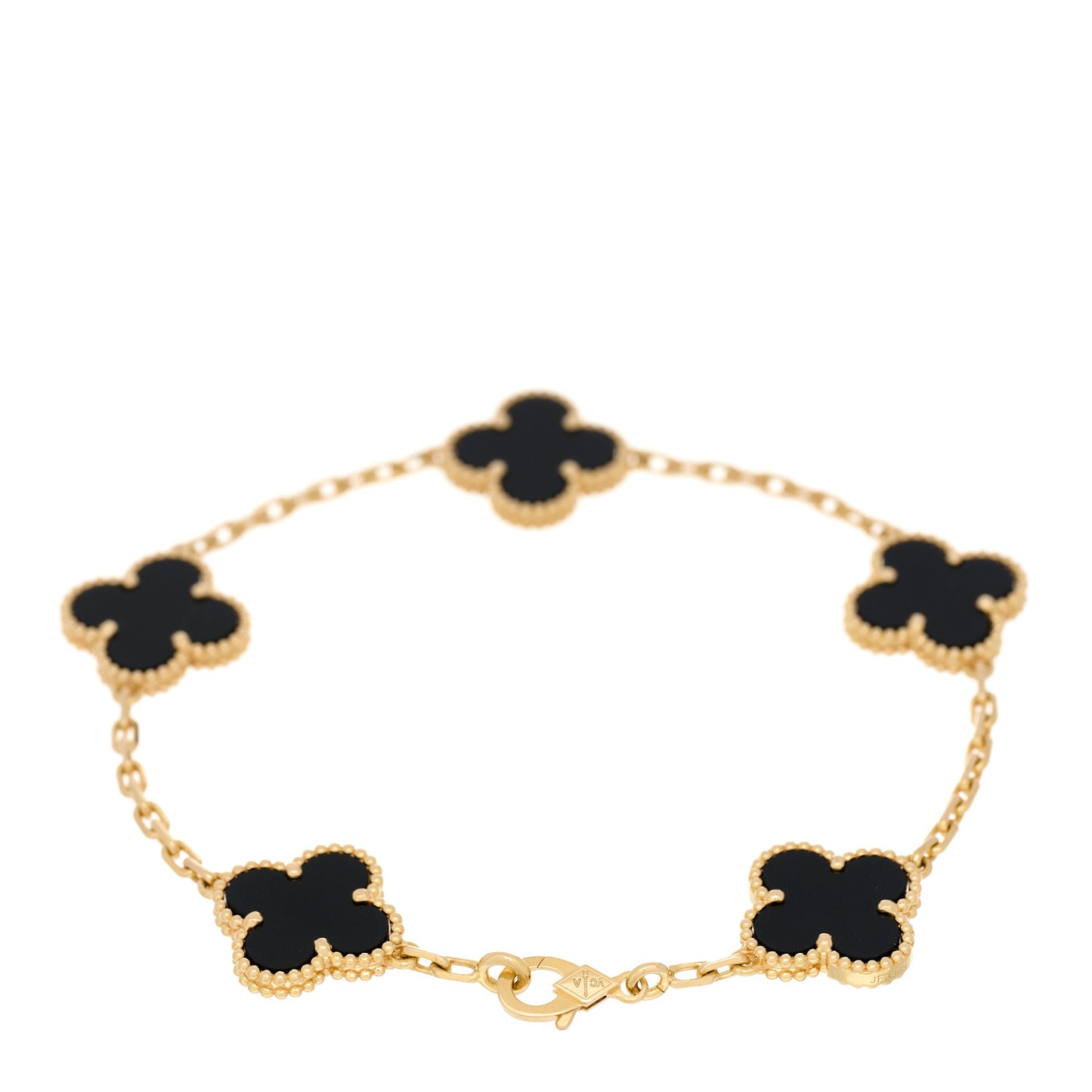 18K Yellow Gold Black Onyx 5 Motifs Vintage Alhambra Bracelet