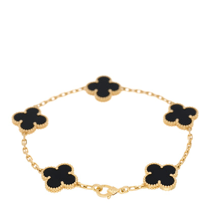 Van Cleef & Arpels 18K Yellow Gold Black Onyx 5 Motifs Vintage Alhambra Bracelet 2 of 4