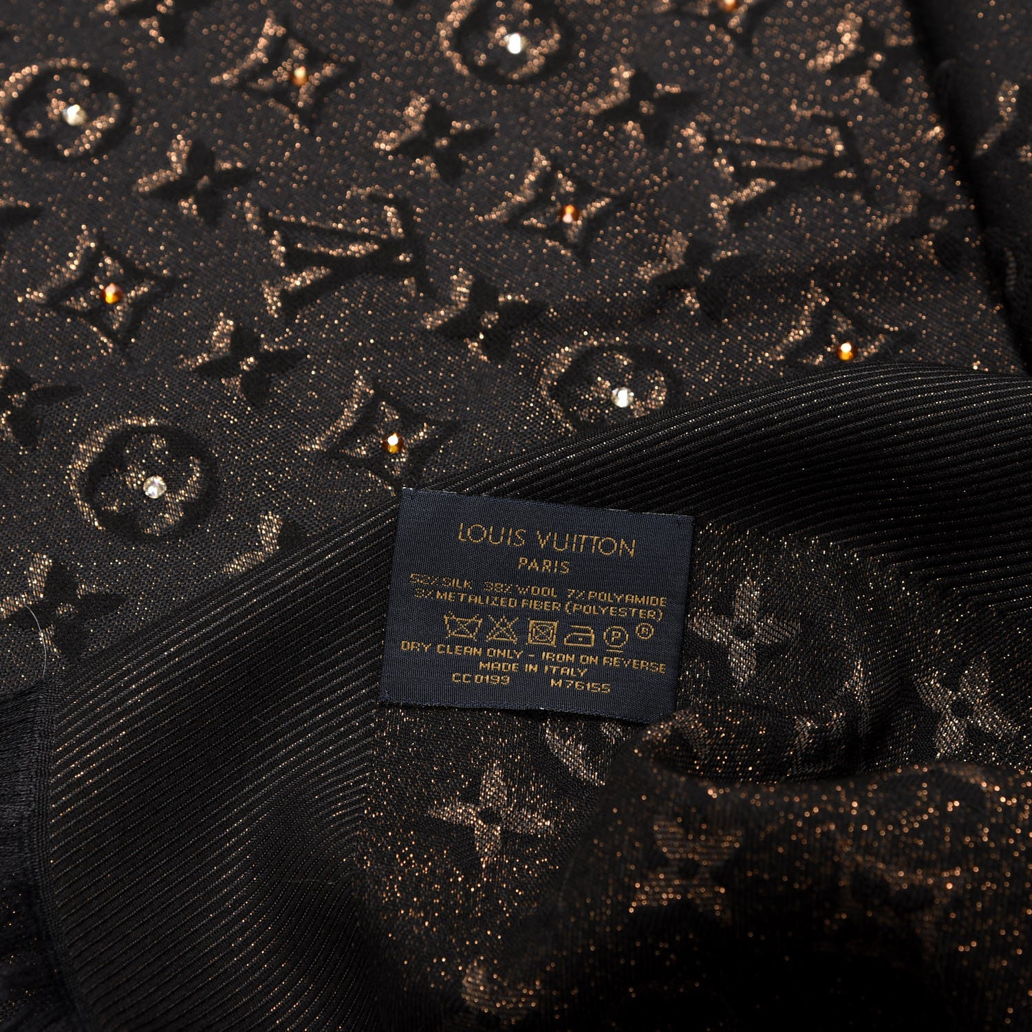 Louis Vuitton Silk Lurex Wool Shiny Monogram Shawl Black 3 of 3