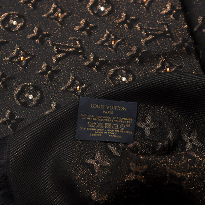Louis Vuitton Silk Lurex Wool Shiny Monogram Shawl Black 3 of 3