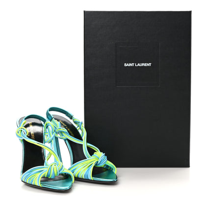 Saint Laurent Metallic Calfskin Gippy 105 Sandals 35.5 Cerulean Giallo Fluo 9 of 9