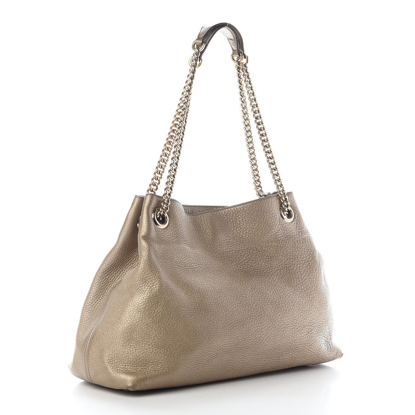 Metallic Pebbled Calfskin Medium Soho Chain Shoulder Bag Golden Beige