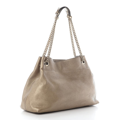 Gucci Metallic Pebbled Calfskin Medium Soho Chain Shoulder Bag Golden Beige 3 of 10
