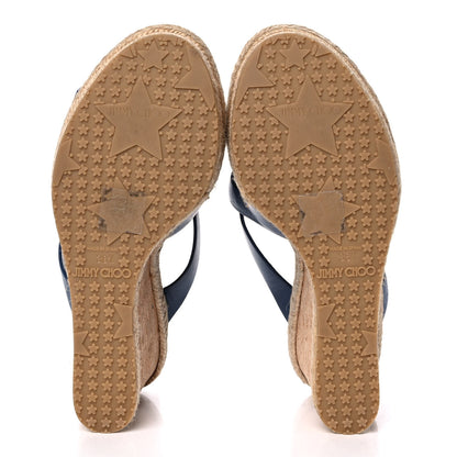 Jimmy Choo Calfskin Prima Cork Wedge Sandals 38.5 Blue 6 of 10