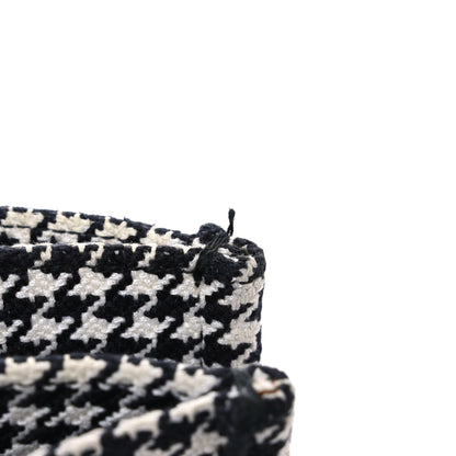 Christian Dior Canvas Houndstooth Embroidered Medium Book Tote Black White 9 of 13