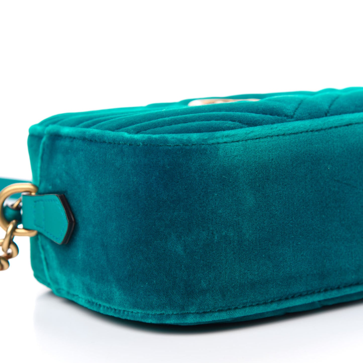 Velvet Matelasse Small GG Marmont Chain Shoulder Bag Pavone Cyan
