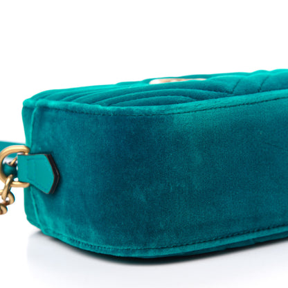 Gucci Velvet Matelasse Small GG Marmont Chain Shoulder Bag Pavone Cyan 6 of 11