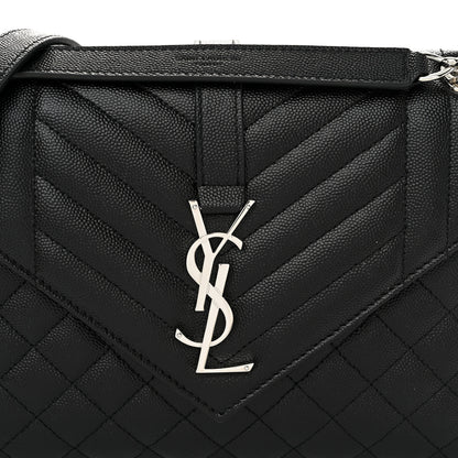 Saint Laurent Grain De Poudre Textured Mixed Matelasse Triquilt Medium Monogram Satchel Black 7 of 9