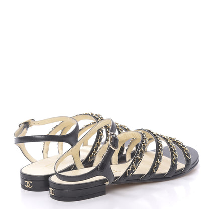 Chanel Calfskin Chain Flat Sandals 37.5 Black 4 of 8