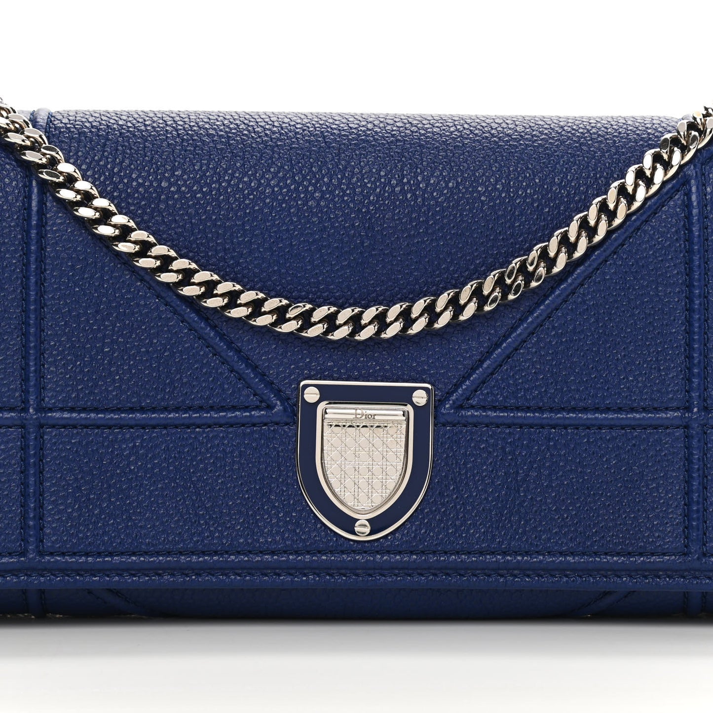 Grained Calfskin Diorama Croisiere Chain Wallet Blue