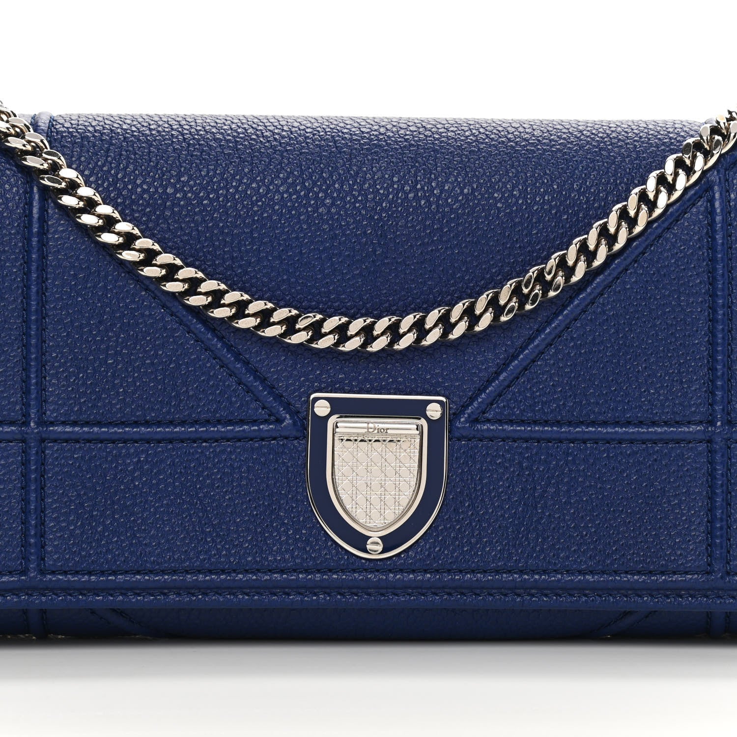 Christian Dior Grained Calfskin Diorama Croisiere Chain Wallet Blue 8 of 14