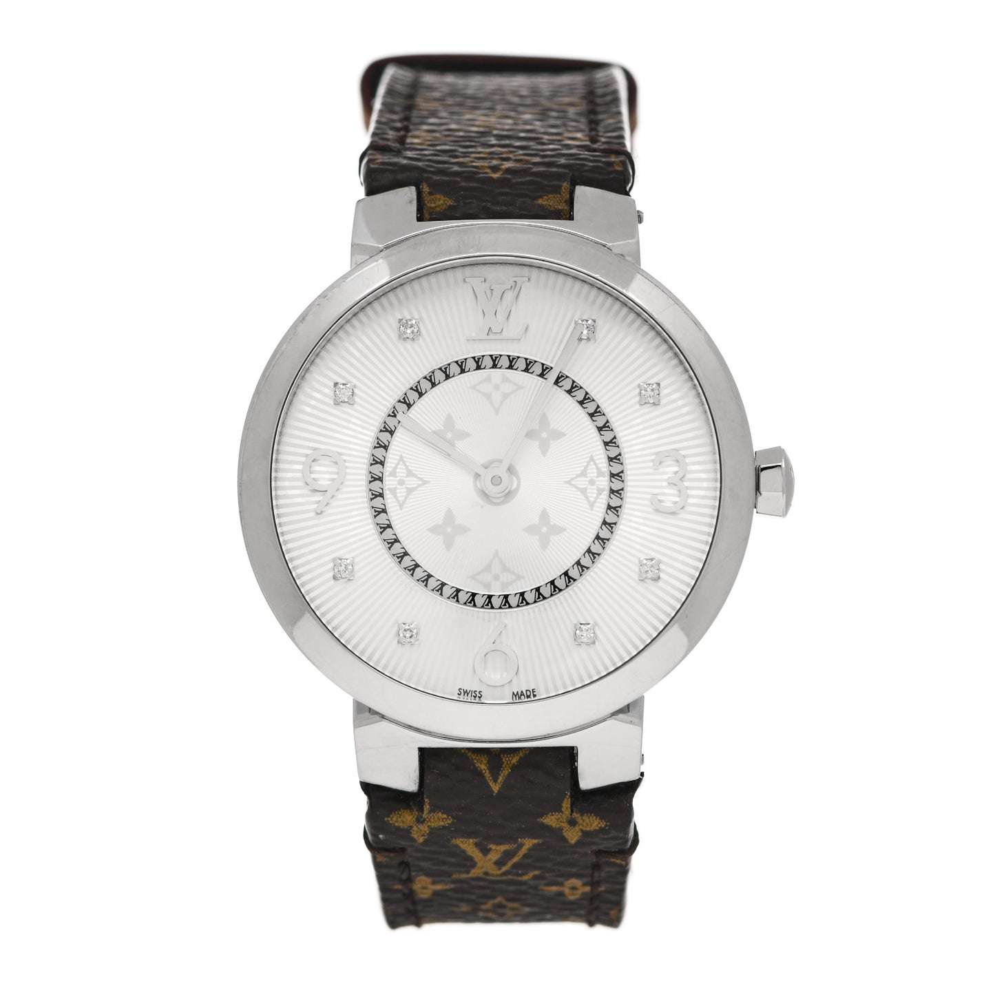 Stainless Steel Monogram Diamond 33mm Tambour Slim Quartz Watch