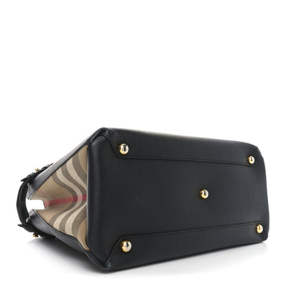 Burberry Derby Calfskin House Check Medium Banner Tote Black 4 of 8