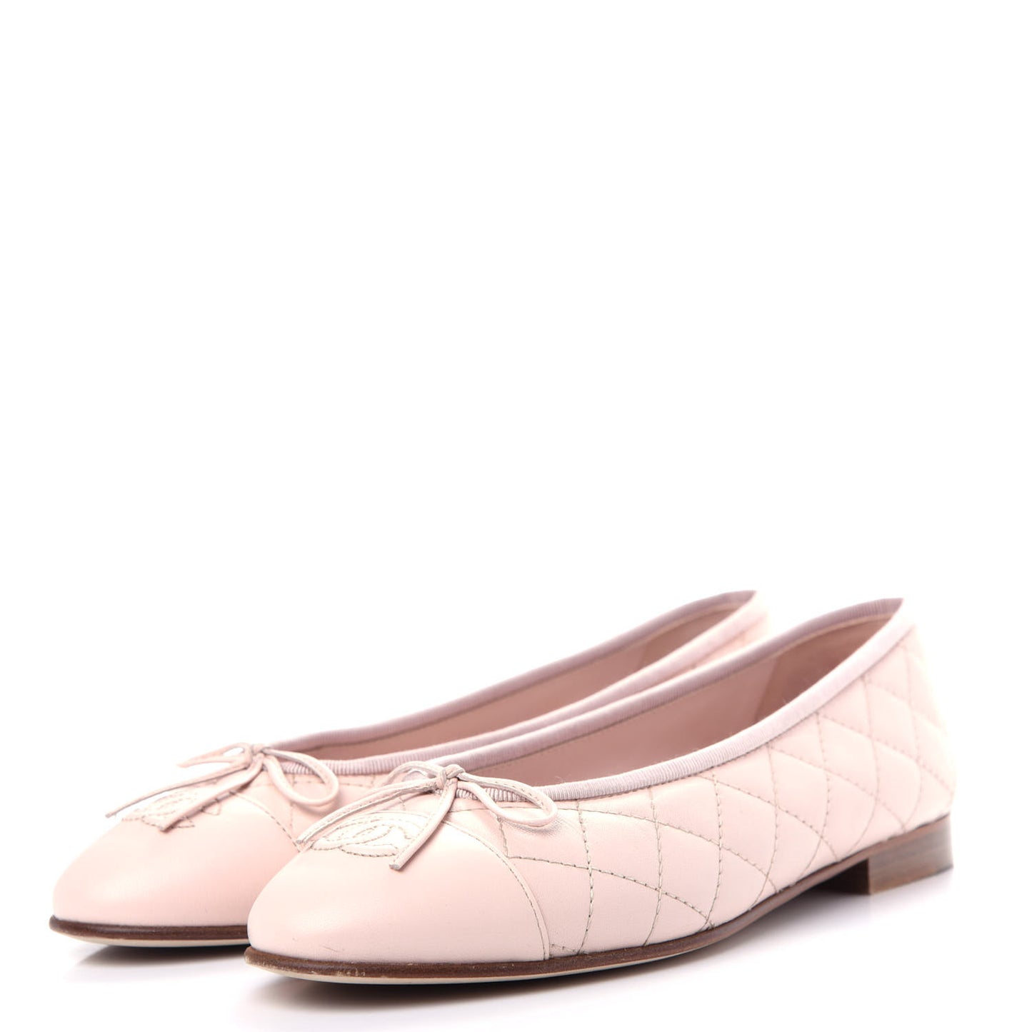 Lambskin Quilted Cap Toe Ballerina Flats 38.5 Light Pink