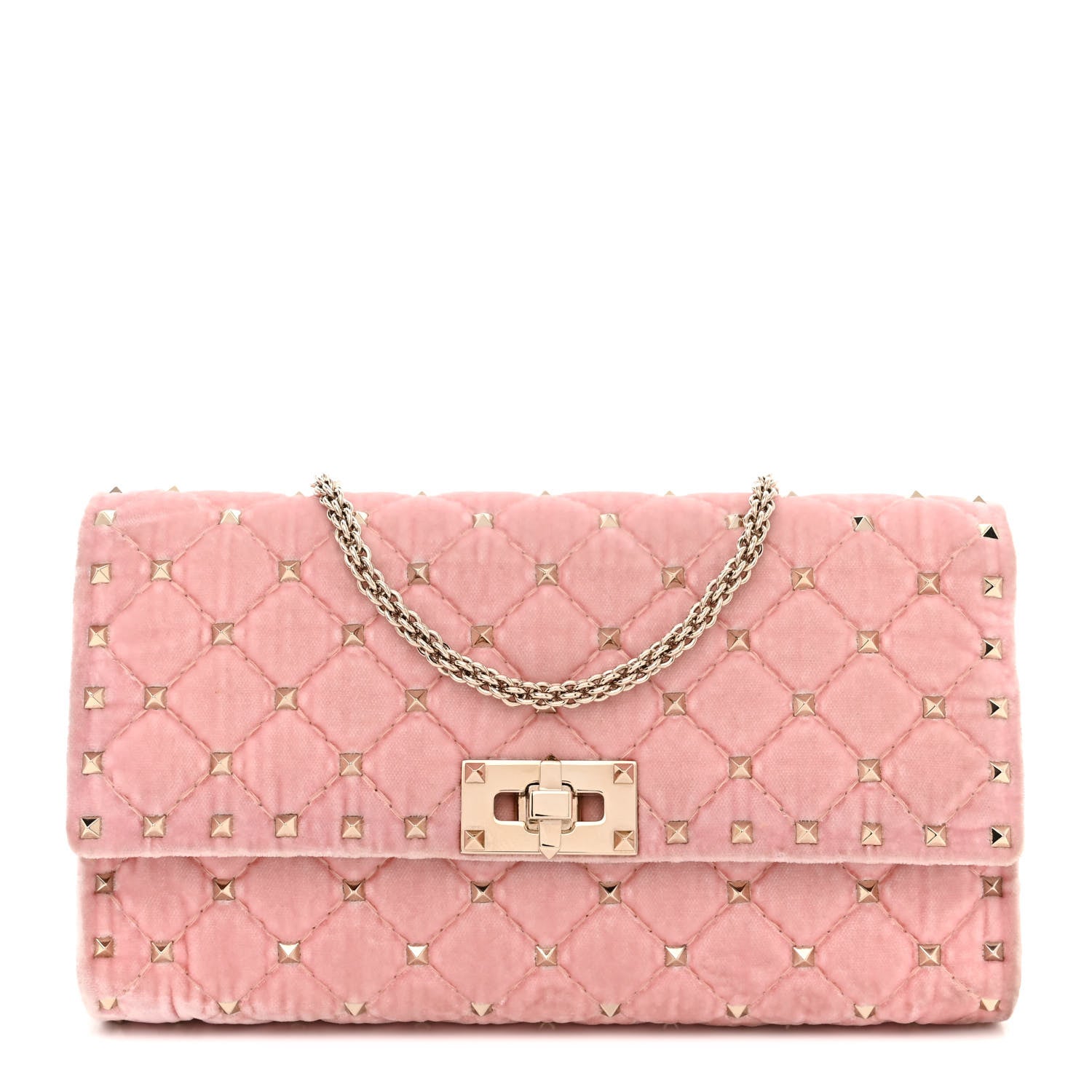 Valentino Garavani Velvet Rockstud Spike Wallet on Chain Water Rose 1 of 12