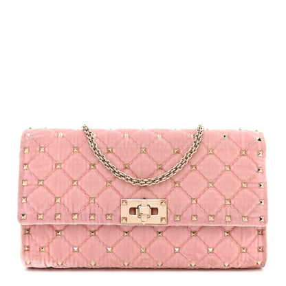 Valentino Garavani Velvet Rockstud Spike Wallet on Chain Water Rose 1 of 12