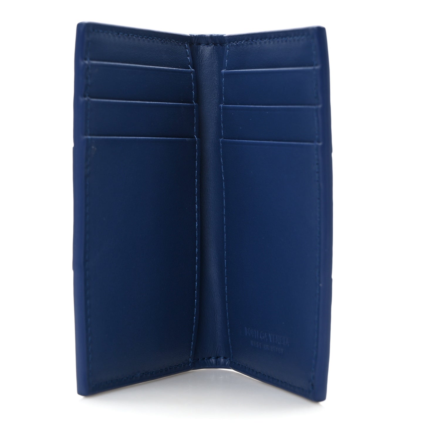 Nappa Intreccio Cassette Flap Card Case Blue