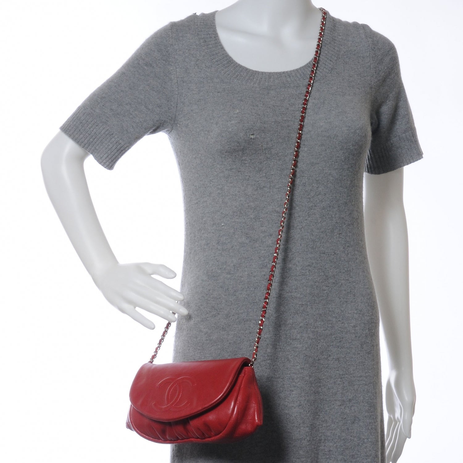 Chanel Lambskin Half Moon Wallet On Chain Bag Red 2 of 9