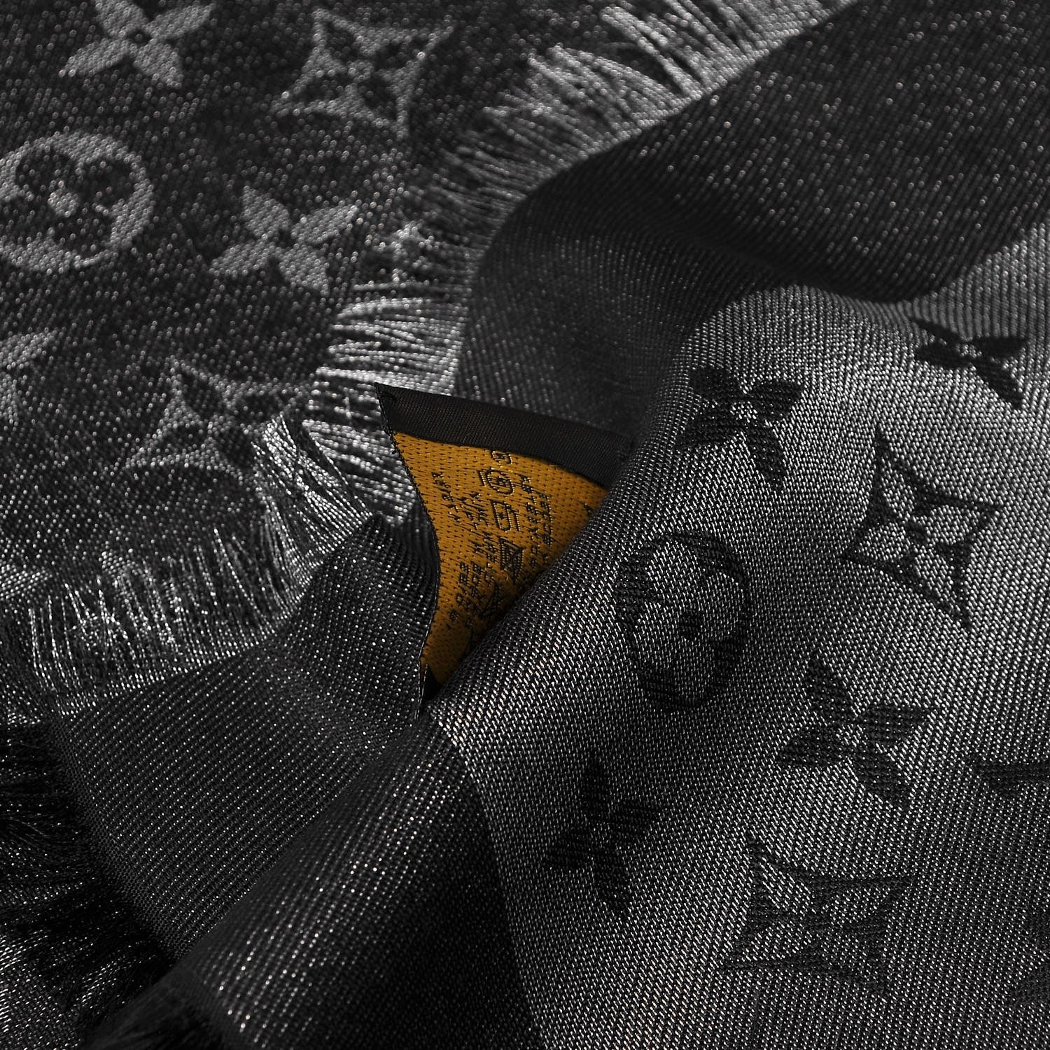 Louis Vuitton Silk Lurex Wool Monogram Shine Shawl Black 5 of 5