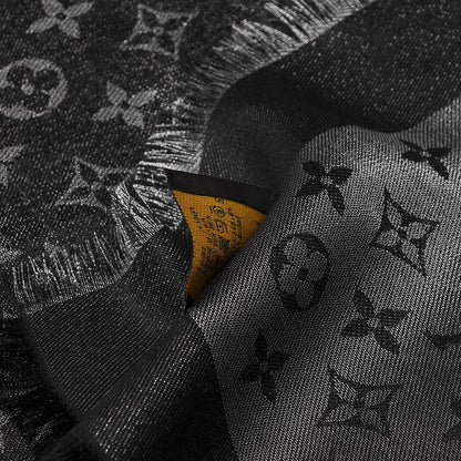 Louis Vuitton Silk Lurex Wool Monogram Shine Shawl Black 5 of 5