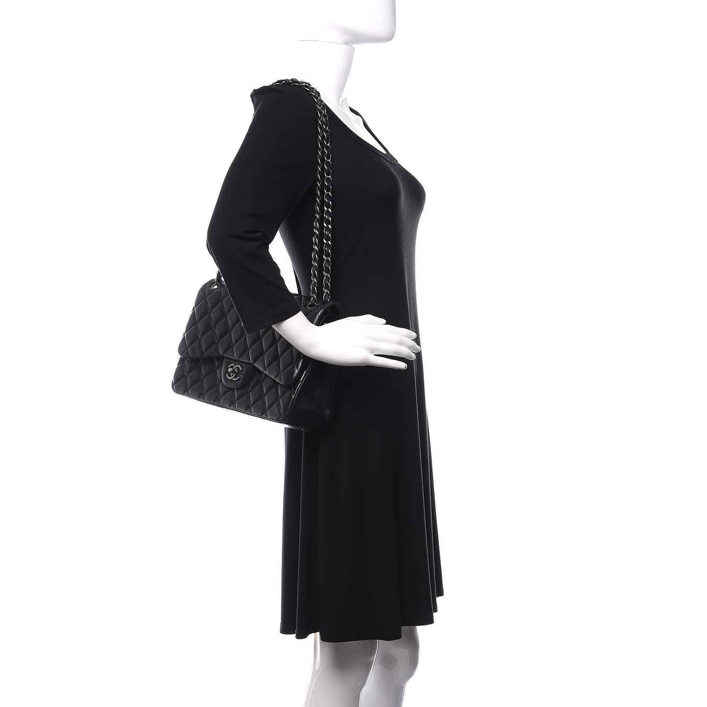 Lambskin Quilted Jumbo Double Flap Black