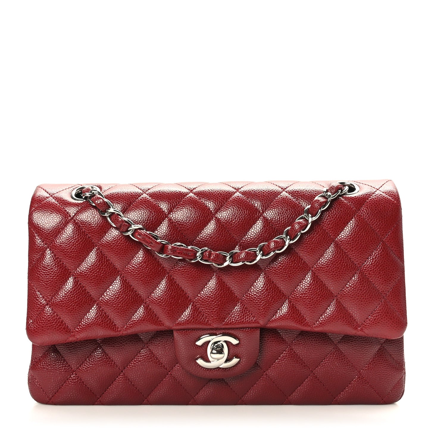 Caviar Quilted Medium Double Flap Burgundy