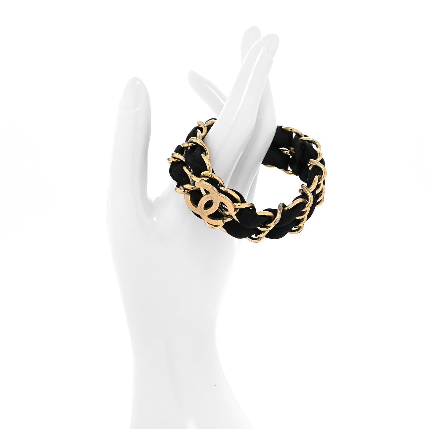 Silk Metal CC Double Chain Bracelet Black Gold
