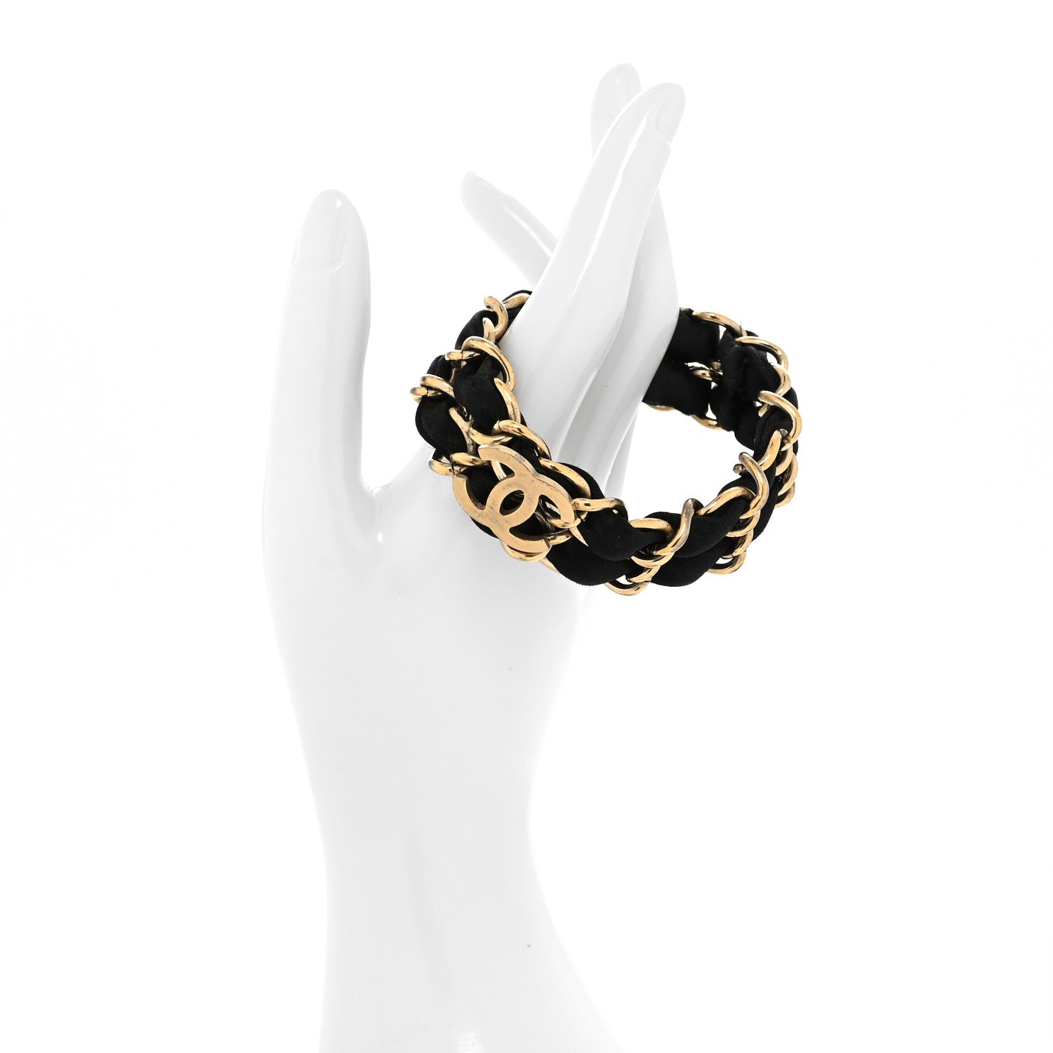 Chanel Silk Metal CC Double Chain Bracelet Black Gold 2 of 3