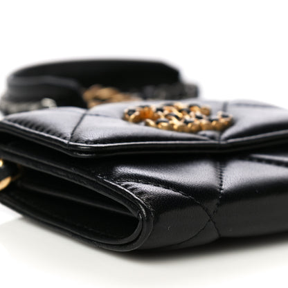 Chanel Shiny Goatskin Quilted 19 Flap Coin Purse With Chain Black 11 of 14