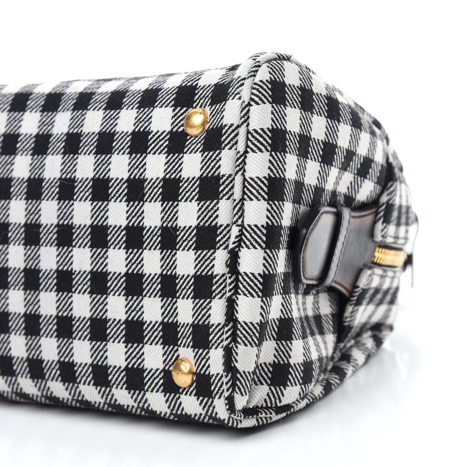 Prada Jacquard Check Vitello Vintage Vichy Bowler Bag White Black 10 of 12