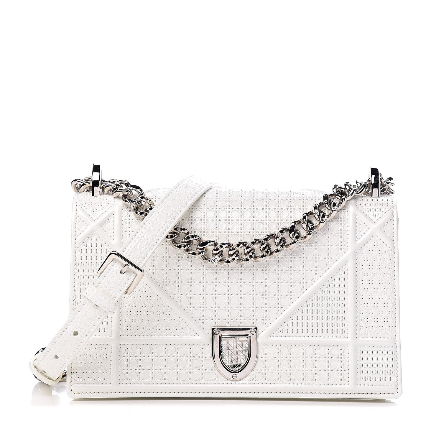 Patent Micro-Cannage Small Diorama Flap Bag White