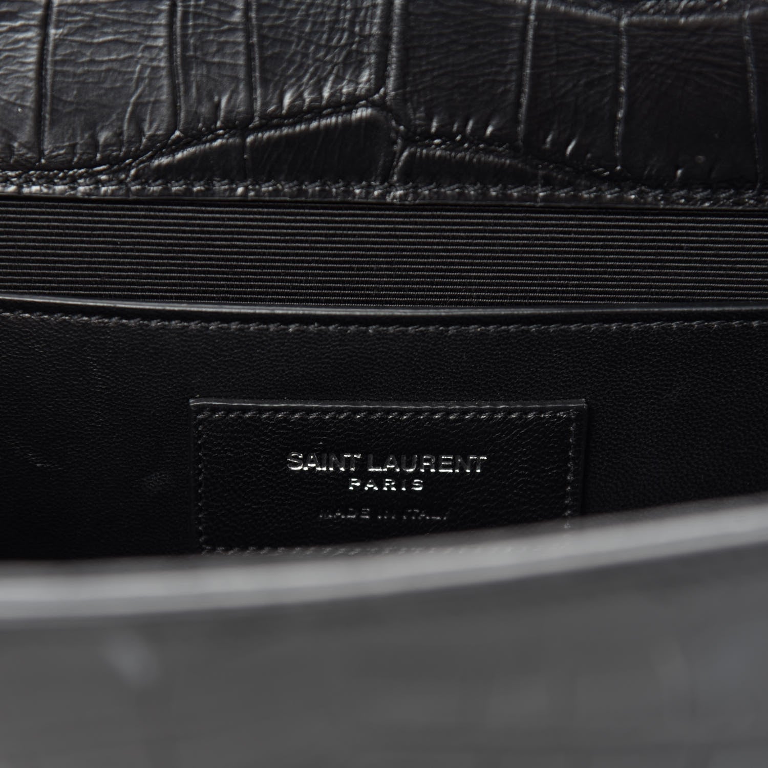 Saint Laurent Calfskin Crocodile Embossed Medium Classic Monogram Kate Tassel Satchel Black 8 of 10