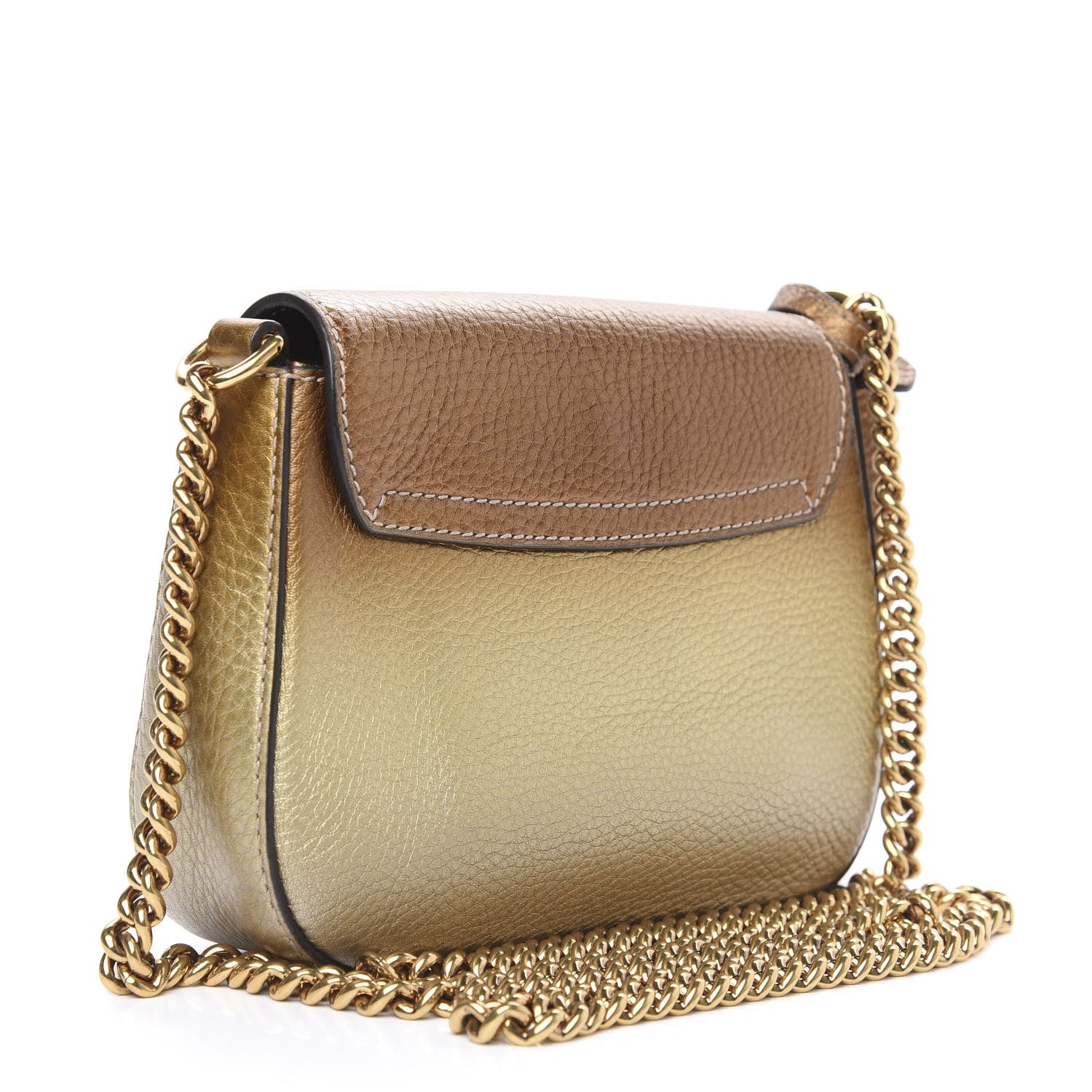 Gucci Metallic Pebbled Calfskin Small Soho Flap Crossbody Gold Ombre 3 of 10