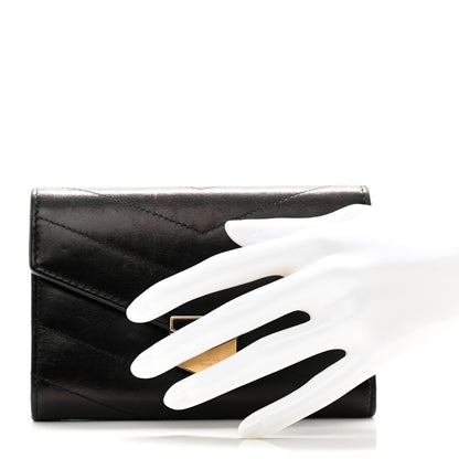 Chanel Calfskin Chevron Quilted Medal Flap Wallet Black 2 of 10