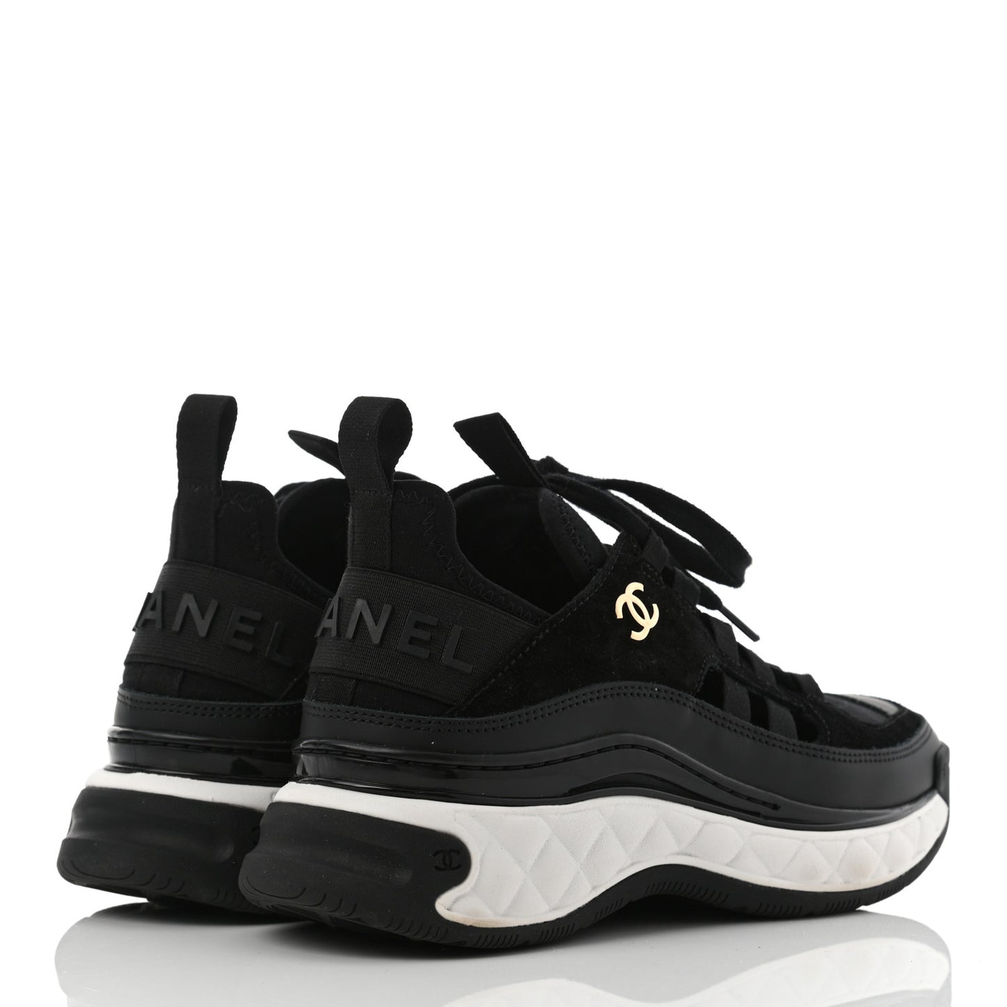 Velvet Calfskin Mixed Fibers CC Sneakers 35 Black