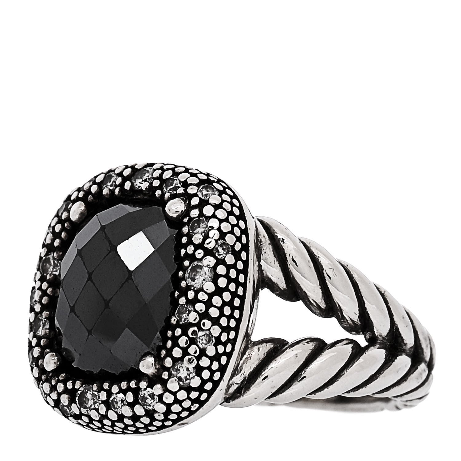 David Yurman Sterling Silver Diamond Hematite 14mm Midnight Melange Ring 49 4.75 3 of 5