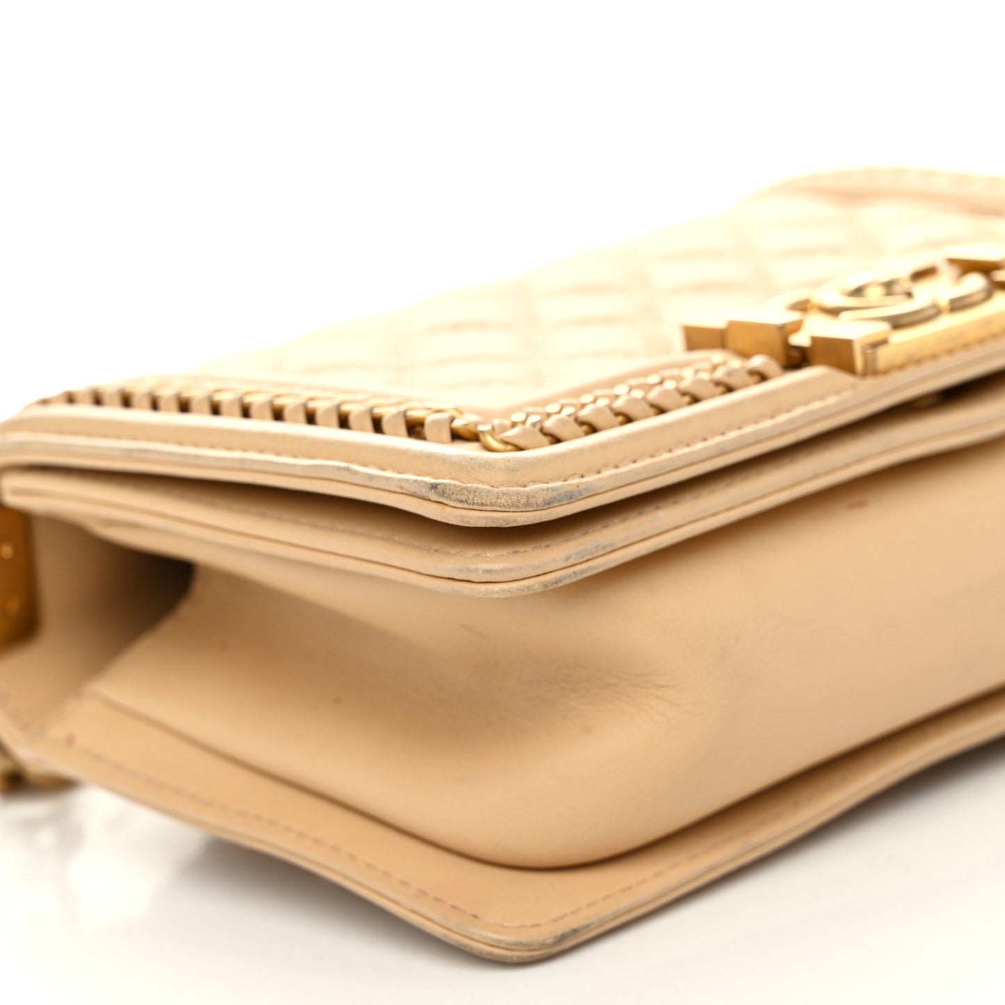 Calfskin Quilted Small Boy Handle Flap Beige