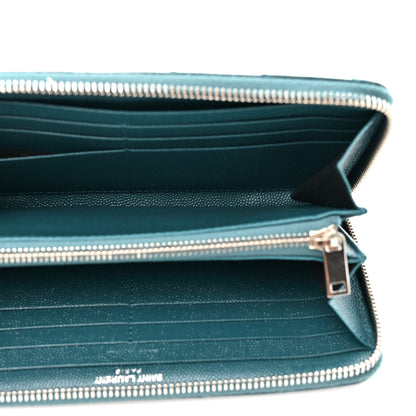 Saint Laurent Grain De Poudre Matelasse Chevron Monogram Zip Around Wallet Sea Turquoise 5 of 9