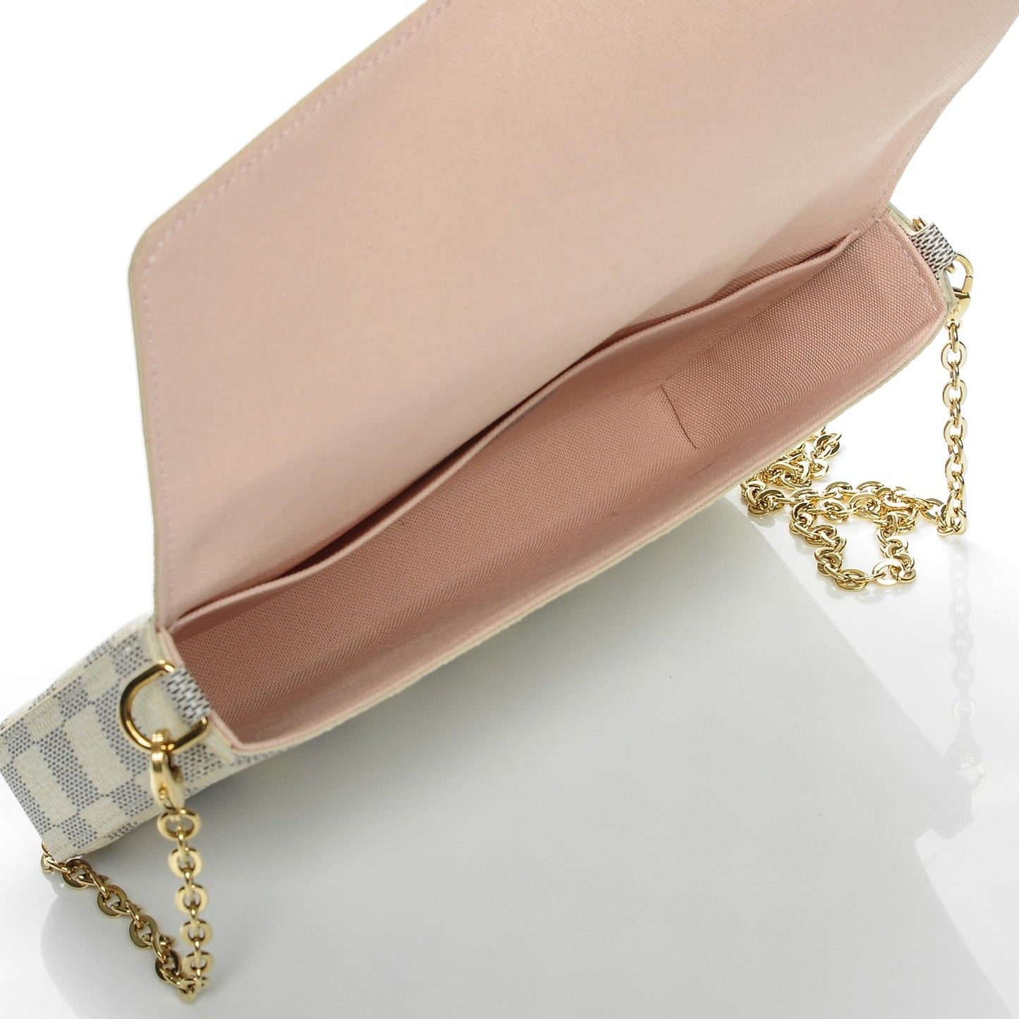 Damier Azur Pochette Felicie Chain Wallet Rose Ballerine