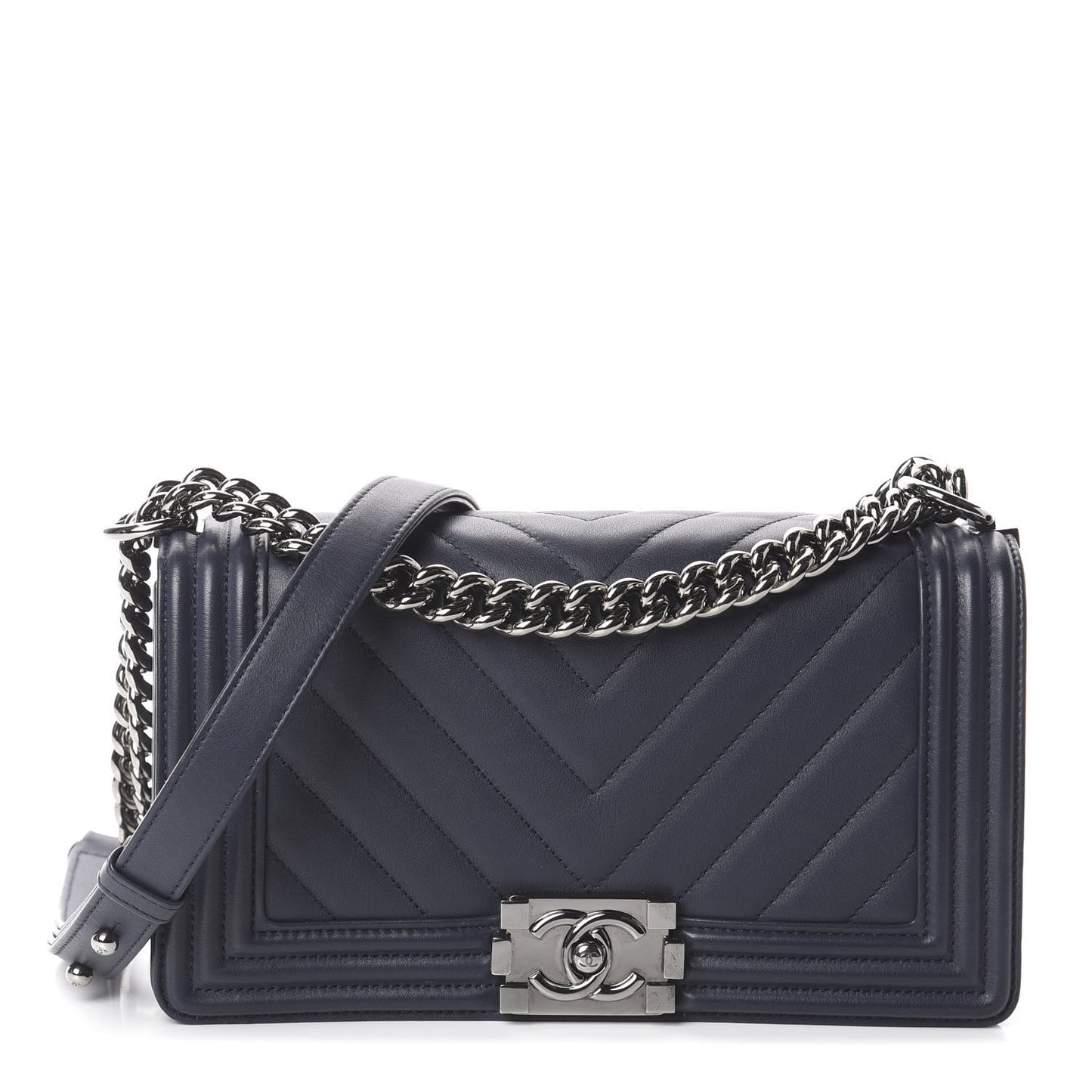Lambskin Chevron Medium Boy Flap Dark Navy Blue
