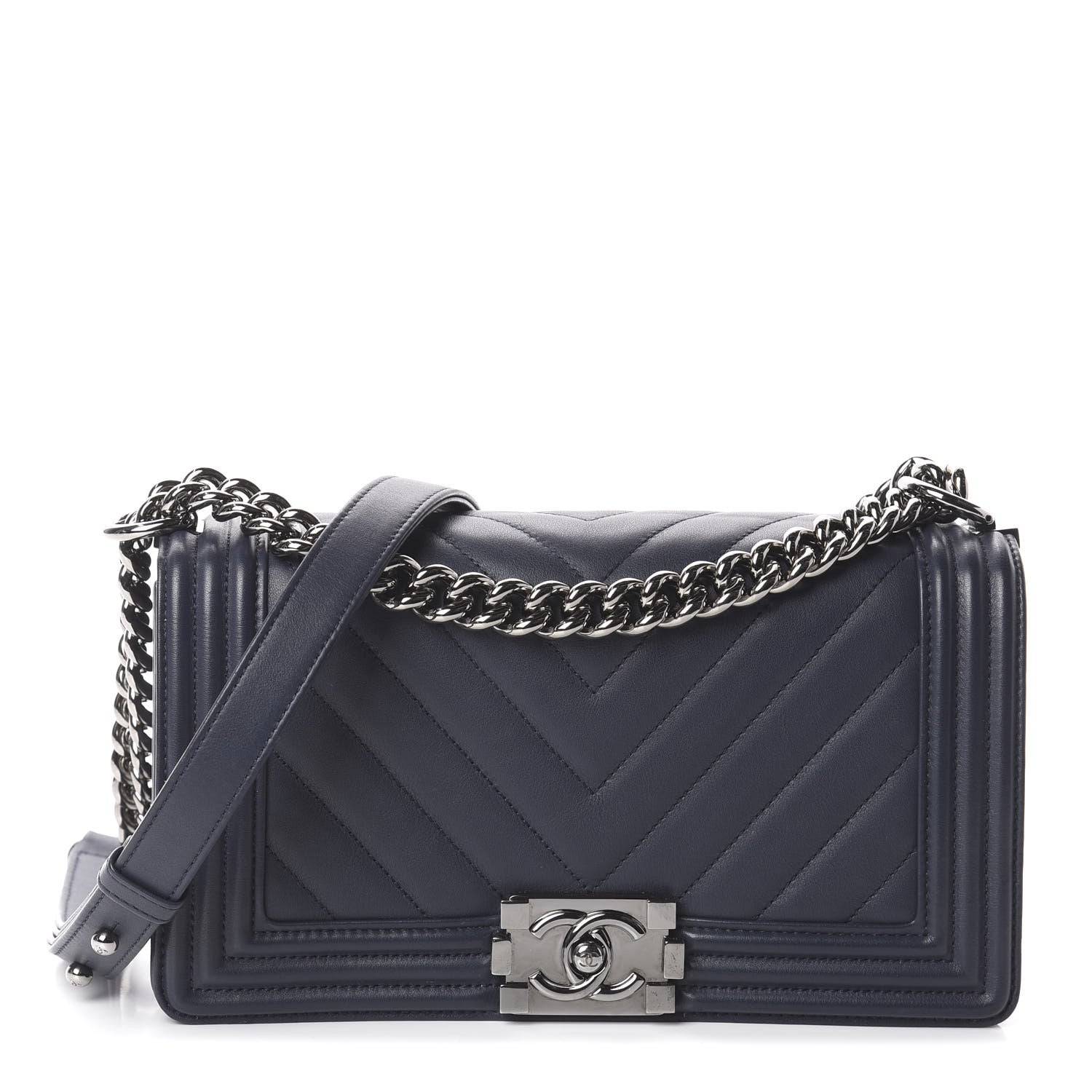 Chanel Lambskin Chevron Medium Boy Flap Dark Navy Blue 1 of 9