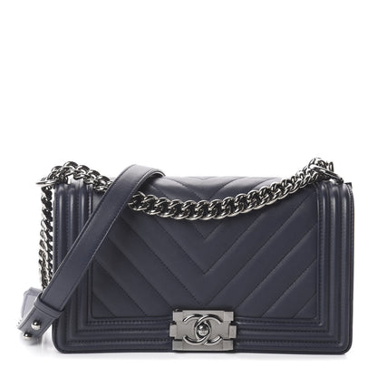 Chanel Lambskin Chevron Medium Boy Flap Dark Navy Blue 1 of 9
