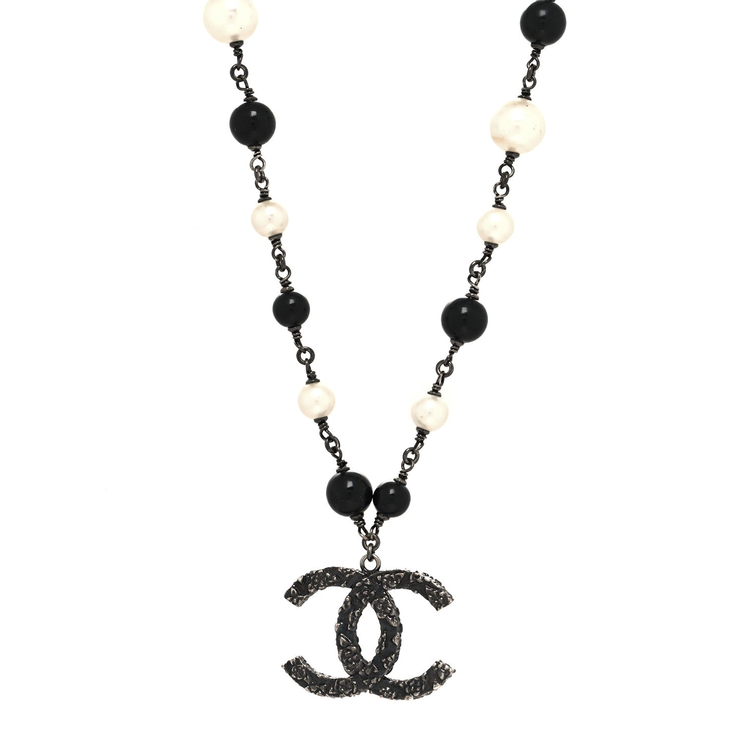 Ruthenium Beaded CC Short Necklace Black