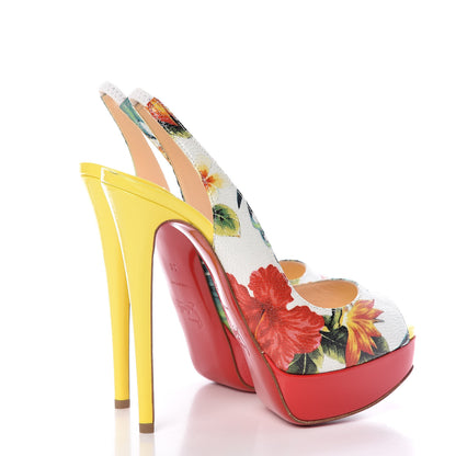 Christian Louboutin Crackled Calfskin Patent Hawaii Print Lady Peep Sling 150 Pumps 36 Version White 4 of 10