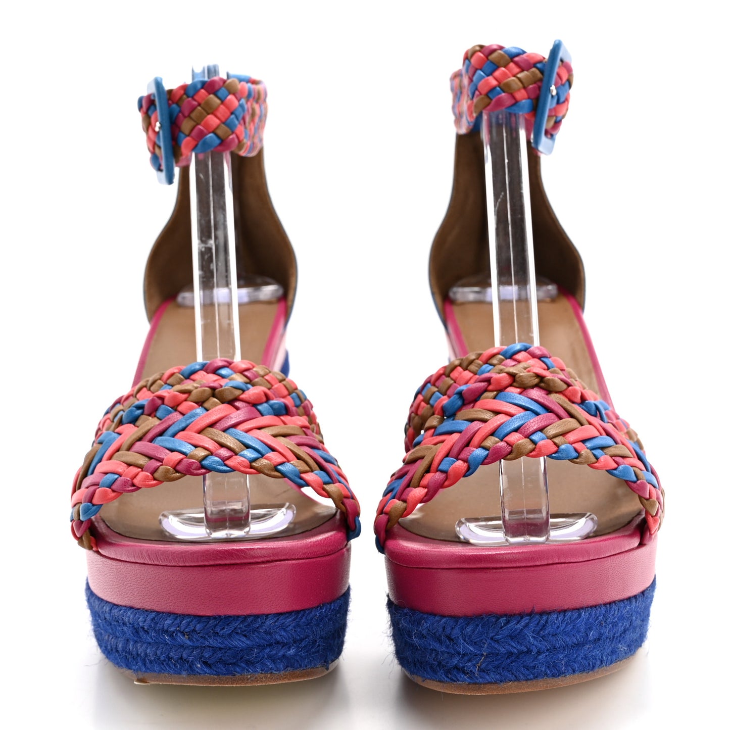 Braided Nappa Ines Espadrille Wedge Sandals 37 Corail Multicolor