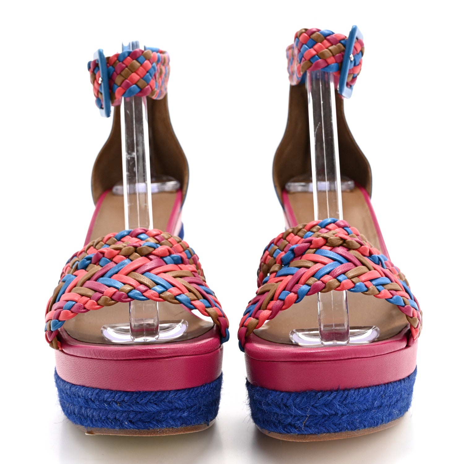 Hermes Braided Nappa Ines Espadrille Wedge Sandals 37 Corail Multicolor 2 of 10