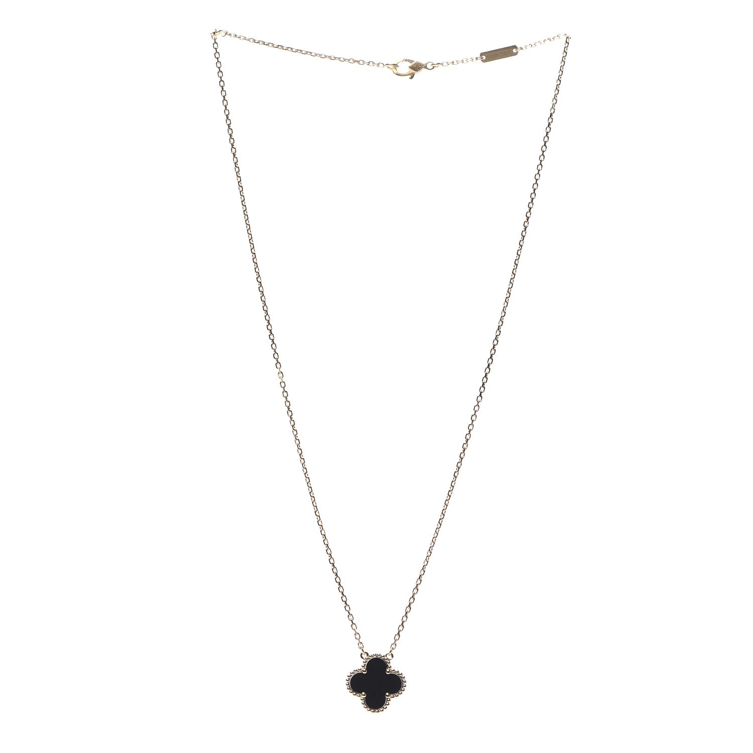 Van Cleef & Arpels 18K Yellow Gold Black Onyx Vintage Alhambra Pendant Necklace 3 of 6