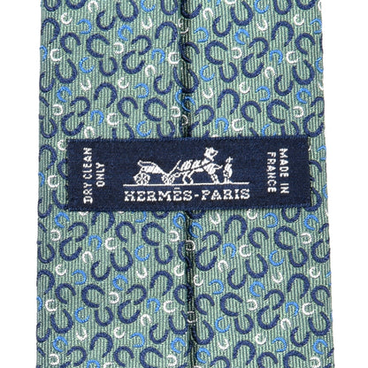 Hermes Silk 7 Galop En Vrac Mens Neck Tie Vert Amande Marine Azur 7 of 7