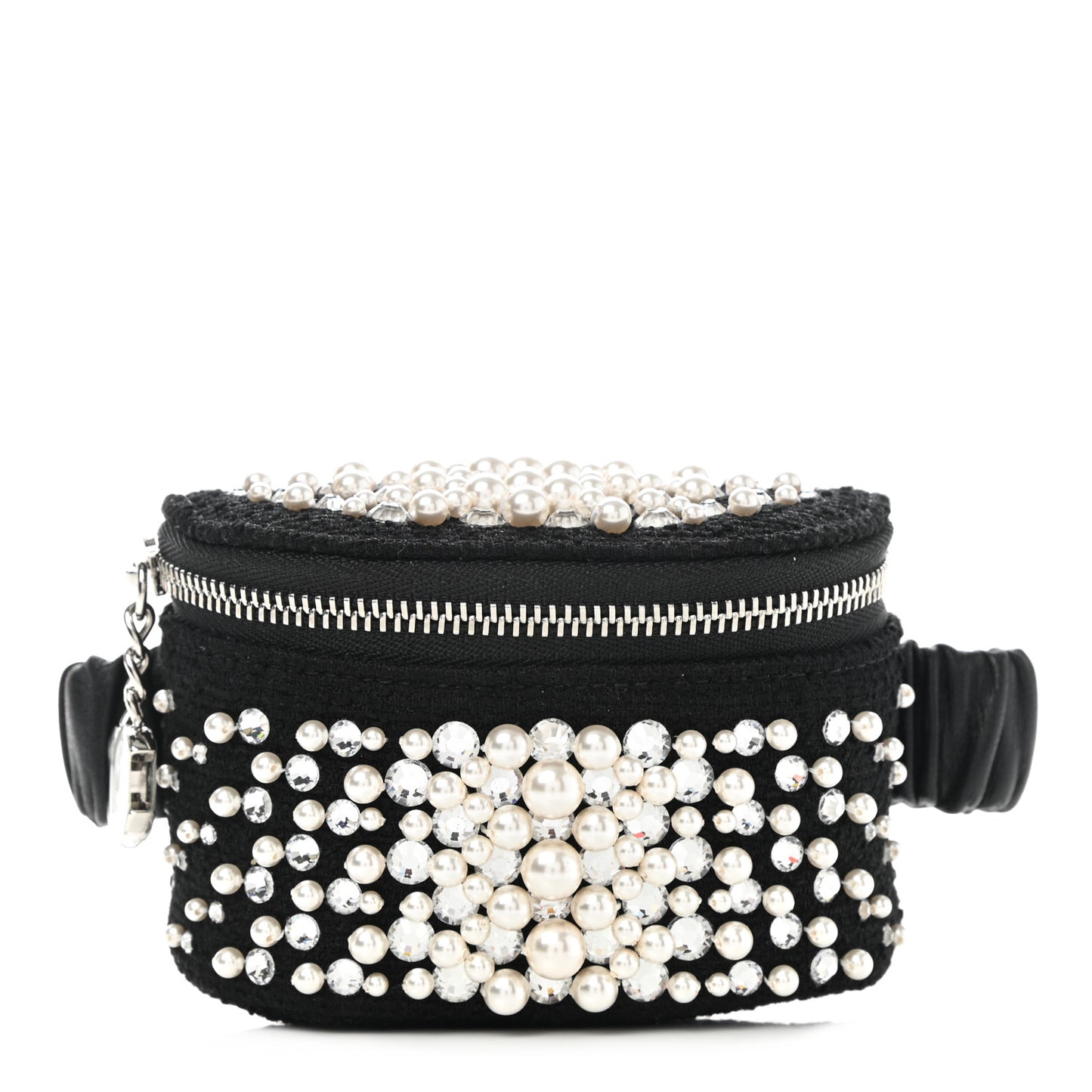 Chanel Tweed Pearl Lambskin Quilted Arm Coin Purse Black 1176582